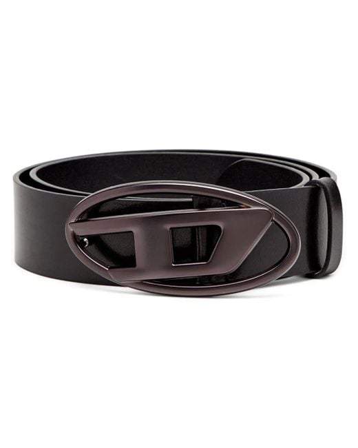 DIESEL Black Leather Belt With Logo Buckle
