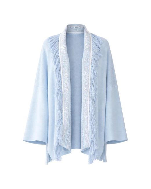 Camilla Blue Cardigan En Maille Fine À Franges