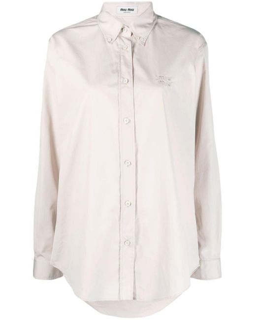Chemise en coton à logo brodé Miu Miu en coloris White