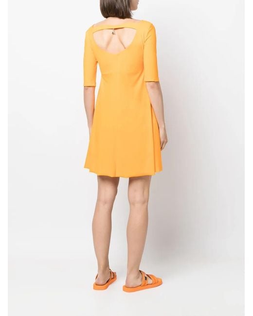 Patrizia Pepe Yellow Robe Courte Évasée À Col Bateau