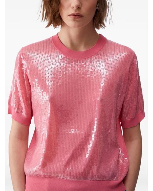 Liu Jo Pink Sequin Short-Sleeve T-Shirt