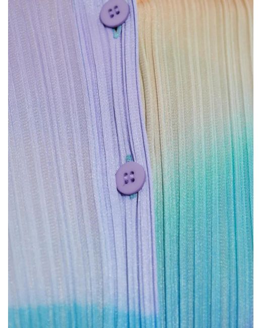 Pleats Please Issey Miyake Blue Pleated Button-Front Cardigan