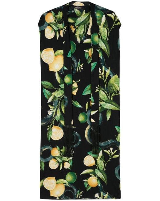 Roberto Cavalli Green Lemon-print Midi Dress