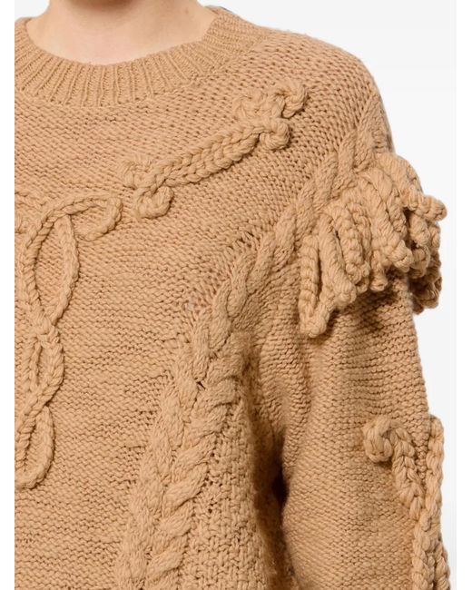 Isabel Marant Natural Katria Fringe-Detail Aran-Knit Jumper