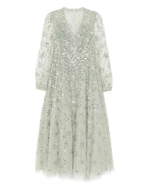 Needle & Thread White Leila Dot V-Neck Ankle Gown