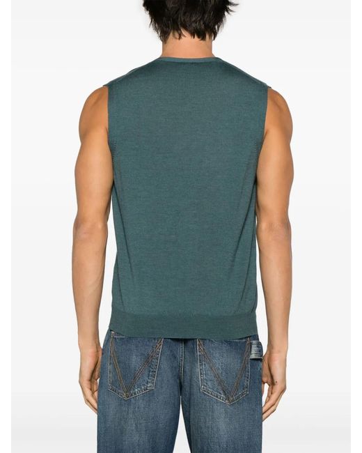Barba Napoli Green Button-Up Virgin Wool Knitted Vest for men