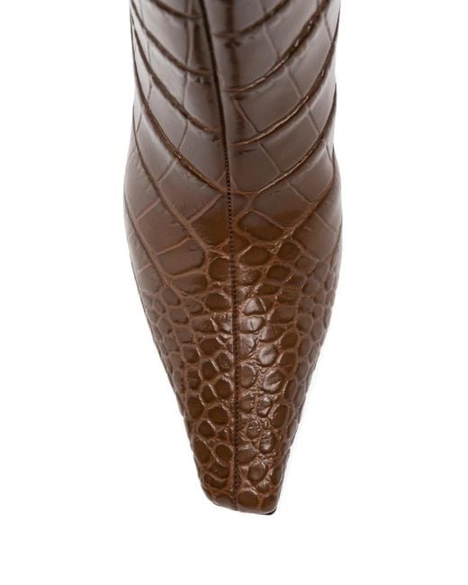 AMINA MUADDI Brown Mona Crocodile-Effect Pointed-Toe Boots