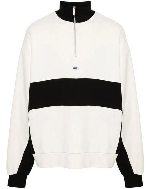 Gcds White Logo-Appliqué Half-Zipped Sweatshirt for men