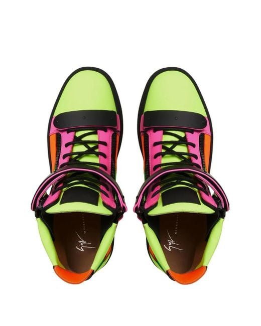 Giuseppe Zanotti Green Coby Leather Double-Straps Mid-Top Sneakers for men