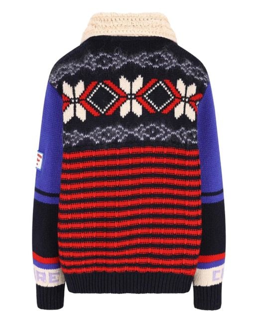 Giada Benincasa Red Fair Isle-Pattern Zip-Up Cardigan