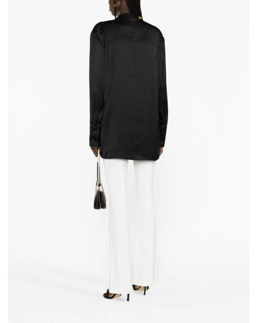 Jil Sander Black Pussy Bow Silk-Satin Blouse