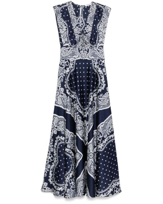 Sandro Paisley-Print Maxi Dress in Blue
