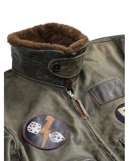 RRL Green Leather Bomber Jacket