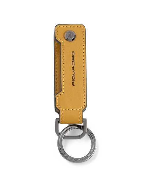 Piquadro White Logo-Print Leather Keychain for men