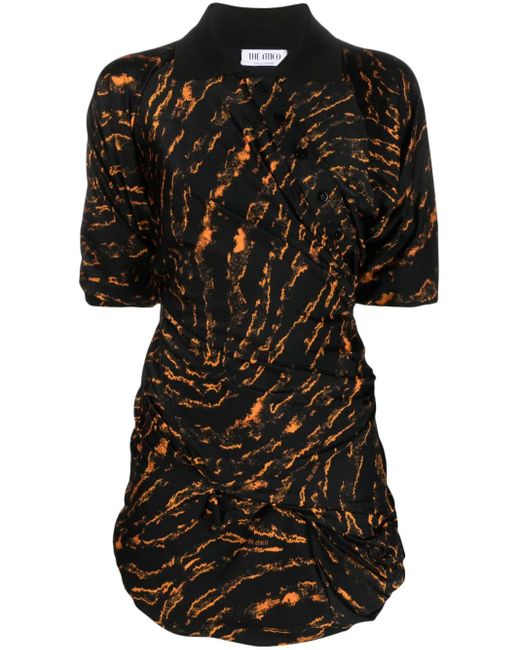 The Attico Black Abstract-Print Gathered Mini Dress