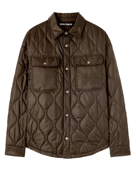 Palm Angels Brown Logo-Embroidered Quilted Jacket for men