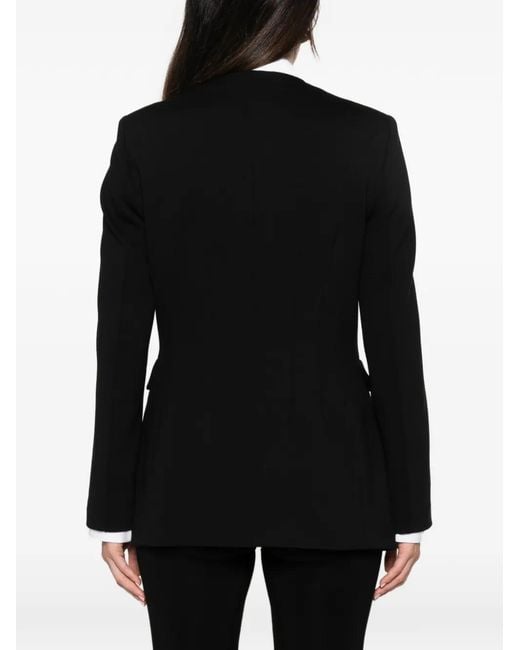 Liviana Conti Black Collarless Double-Breasted Coat