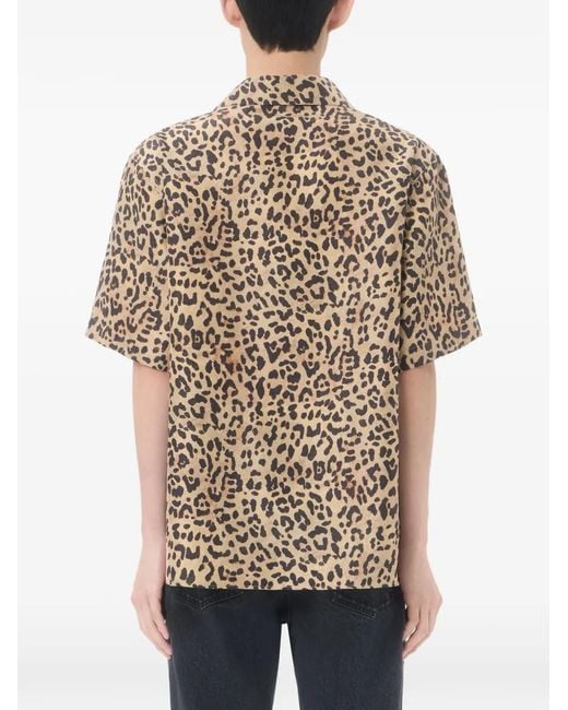 Valentino Garavani Natural Habotai Silk Bowling Shirt With Fauve Eclat Animalier Print for men