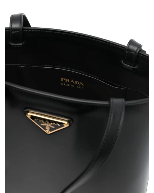 Prada Black Triangle Logo-Plaque Bucket Bag