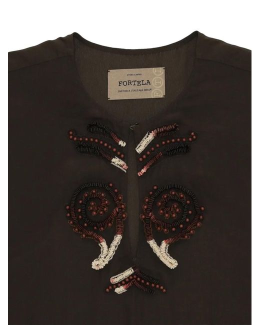 Fortela Black Allegral Embroidered V-Neck Dress