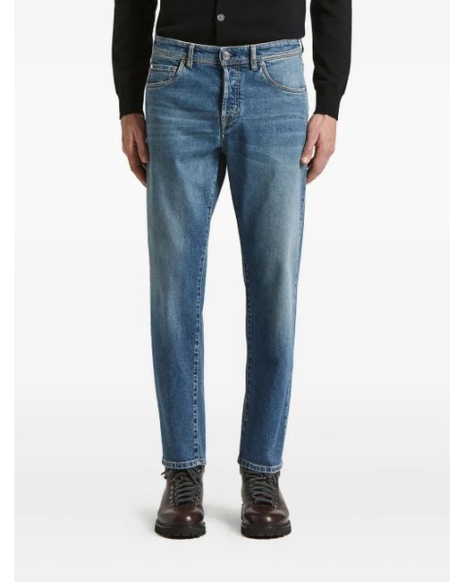 Peserico Men's Blue Faded-Wash Jeans