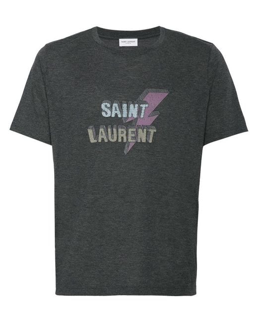 Camiseta con logo y detalle de rayo Saint Laurent de hombre de color Black