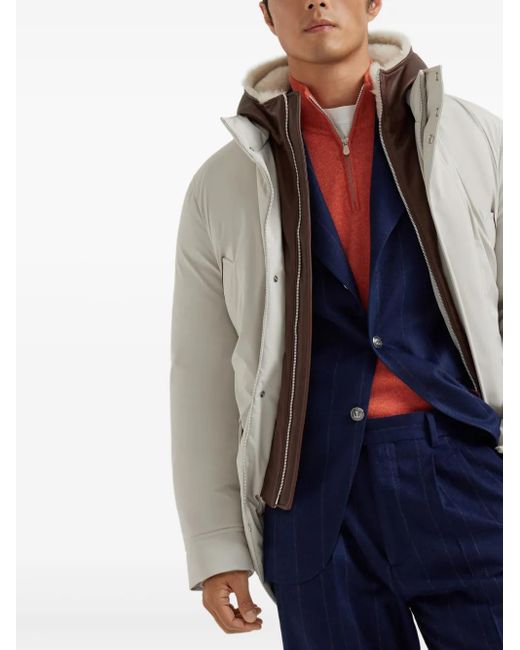 Brunello Cucinelli Gray Double Closure Padded Jacket for men