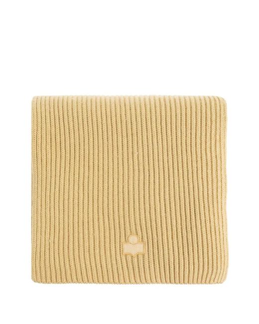 Isabel Marant Natural Marion Ribbed-Knit Logo-Patch Scarf