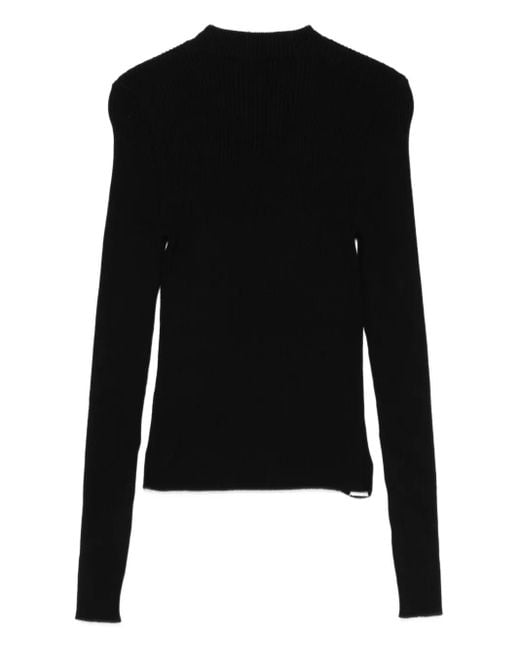 MSGM Black Ribbed Logo-Detail Sweater