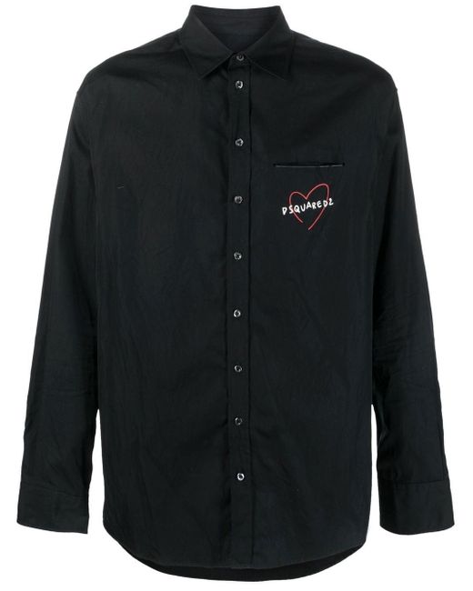 DSquared² Logo-print Button-up Shirt in het Black voor heren