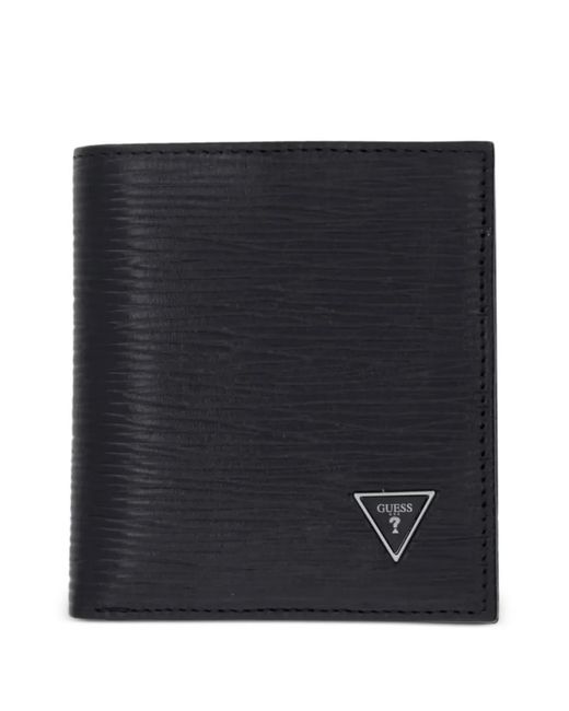Guess Black Milano Logo-Plaque Textured Wallet for men