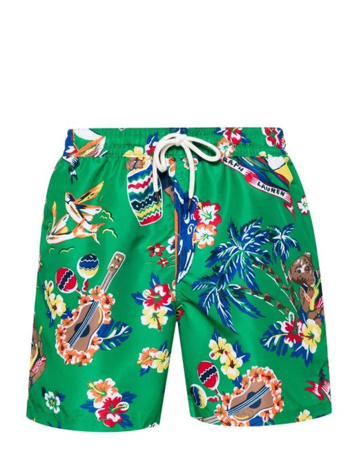 Polo Ralph Lauren Green Traveler Graphic-print Swim Shorts for men