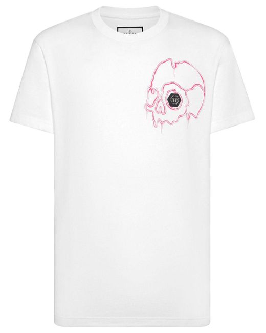 Philipp Plein White Dripping Skull Cotton T-shirt for men