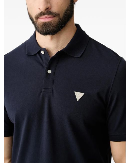 Guess Blue Logo-Patch Polo Shirt for men