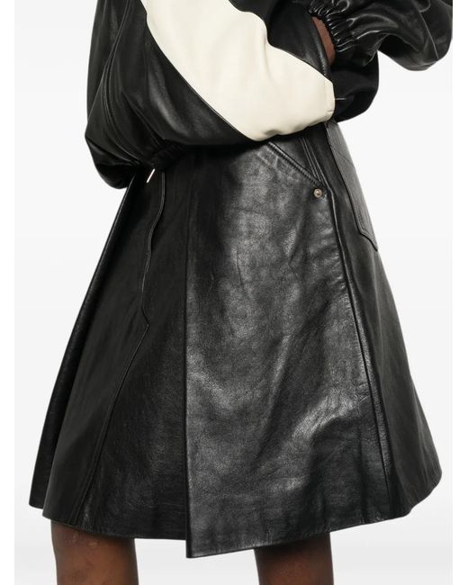 Wales Bonner Black Pleated Leather Midi Skirt