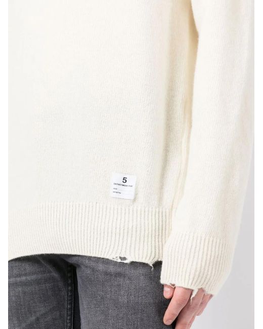 Department 5 White Distressed-Hem Crew-Neck Jumper for men