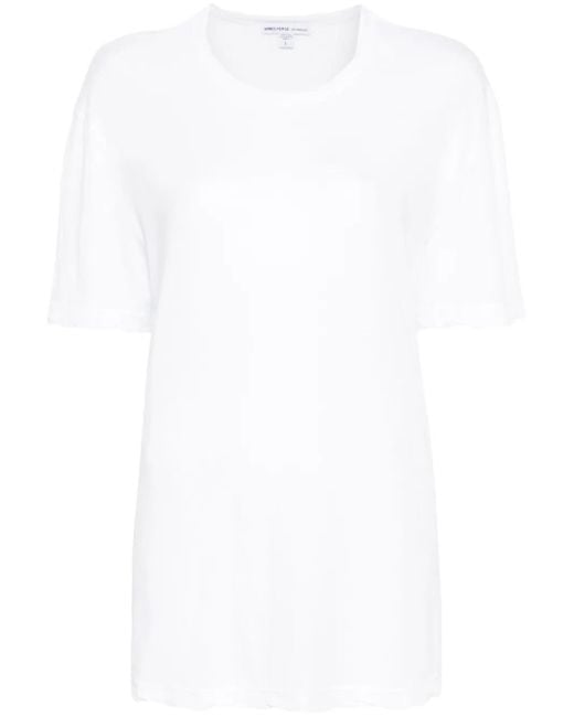 James Perse White Scallop-Edge Cotton T-Shirt