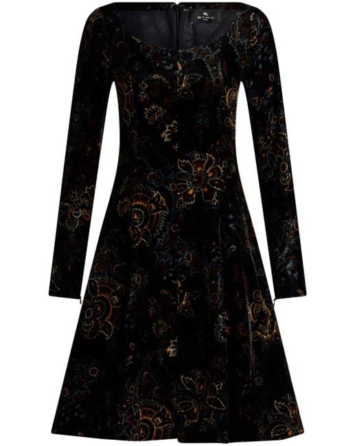 Etro Black Velted Printed Mini Dress