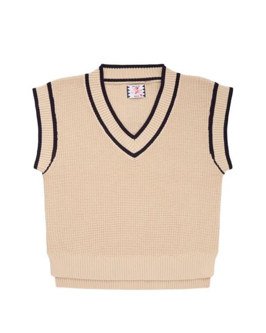Son Of The Cheese Natural Stripe-Trim V-Neck Vest for men