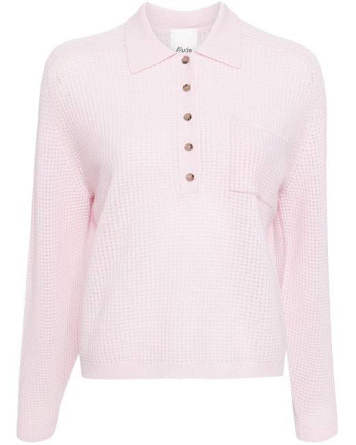 Allude Pink Knit Polo Sweater