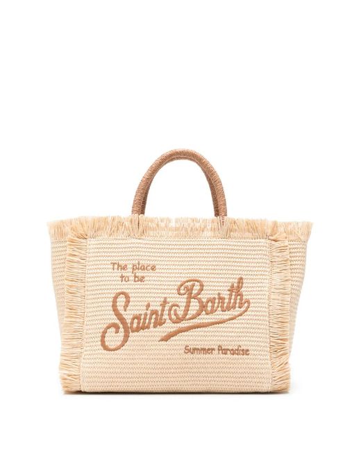 Mc2 Saint Barth Natural Colette Fringed Embroidered Tote Bag