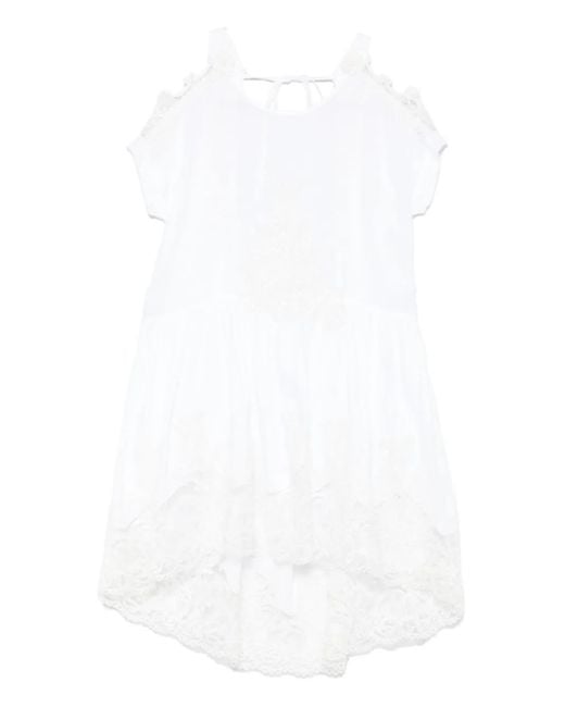 Maurizio Mykonos White Cold-Shoulder Mini Dress