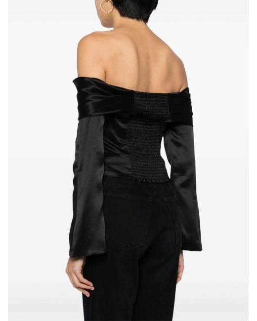 Reformation Black Niri Off-shoulder Silk Top
