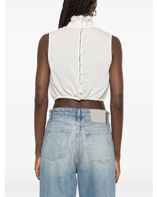 Ann Demeulemeester White Ruffled-Trim Lace-Insert Top