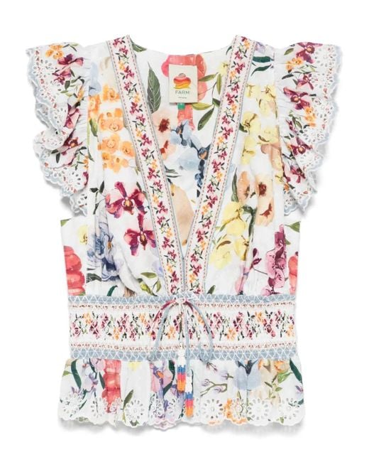 Farm Rio White Greek Garden Blouse