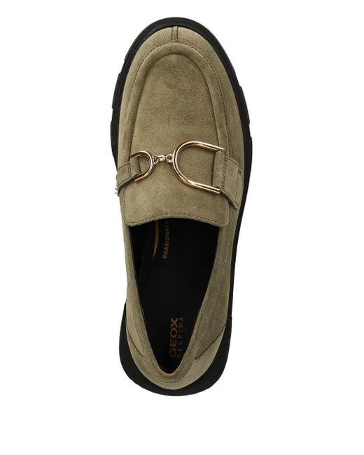 Geox Green Buckle-Detail Platform Loafers