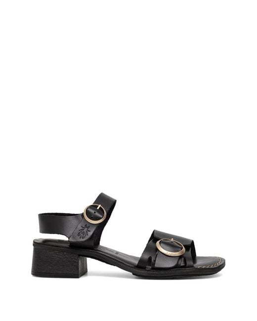 Fly London White Buckle-Fastening Block-Heel Sandals