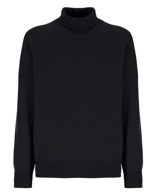 Laneus Black Turtleneck Ribbed-Cuff Sweater for men