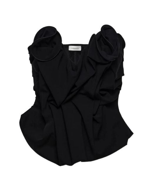 Magda Butrym Black Rose-Detail Strapless Top