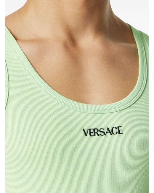 Versace Green Logo-embroidered Ribbed Tank Top for men